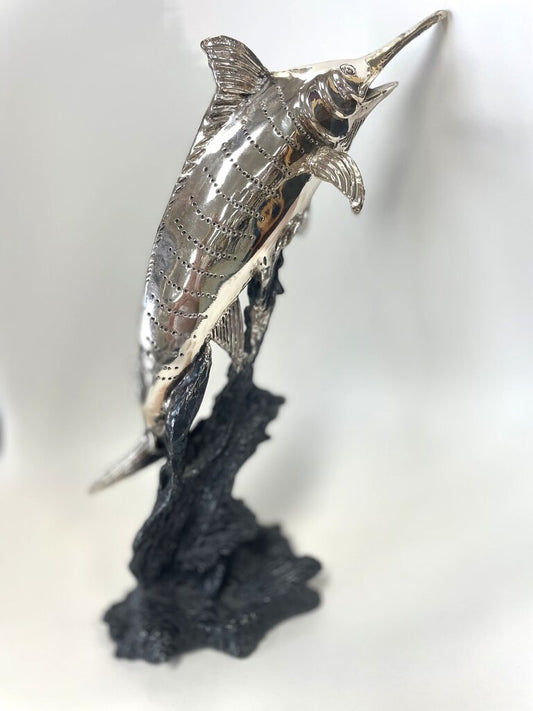 SILVER MARLIN SCULPTURE RESIN DIPPED IN 999 SILVER AS IS