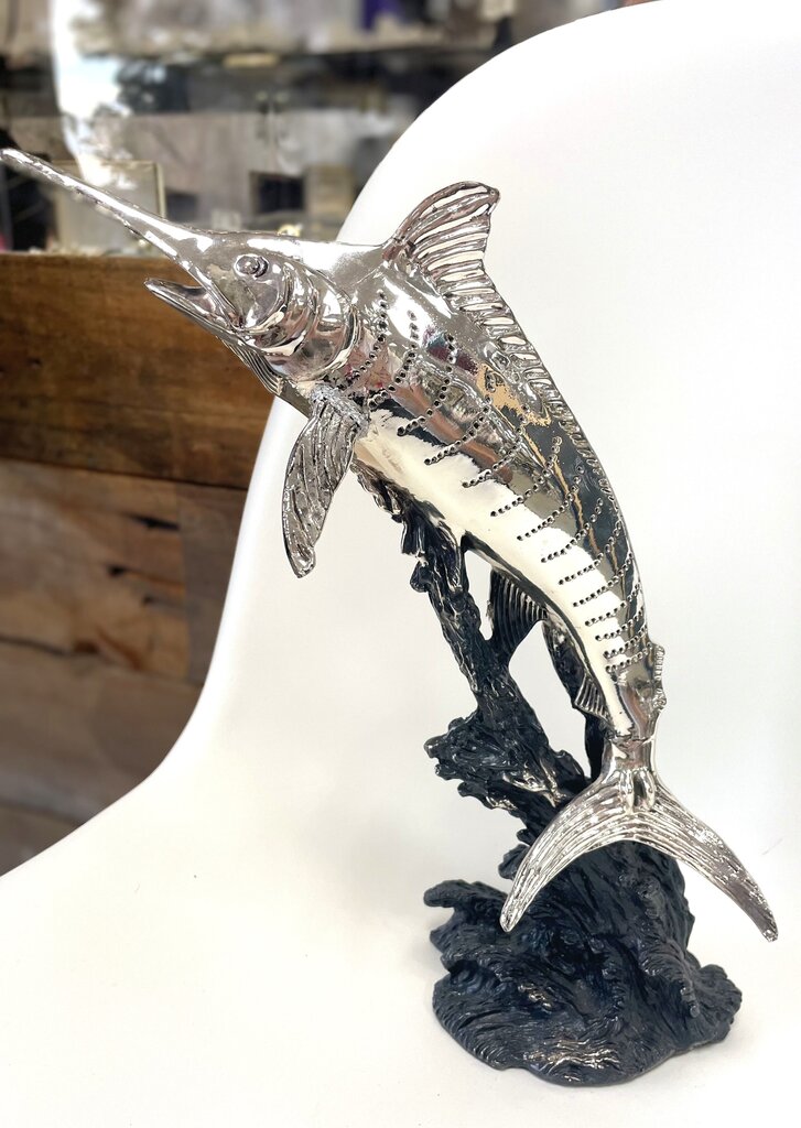 SILVER MARLIN SCULPTURE RESIN DIPPED IN 999 SILVER AS IS