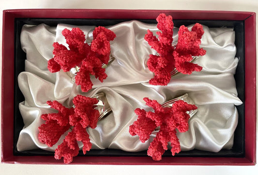 HANS TURNWALD RED CORAL NAPKIN RINGS SET OF 4