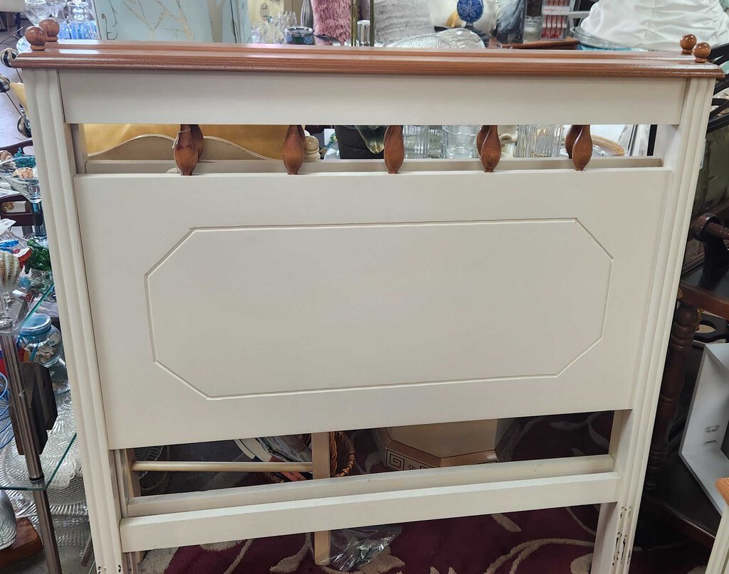 WHITE W/ WOOD ACCENT TWIN HEADBOARD PAIR