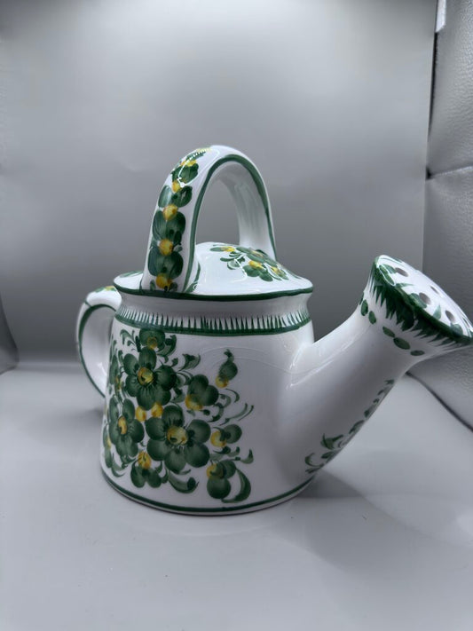 CERAMIC GREEN FLOWER WATERING CAN
