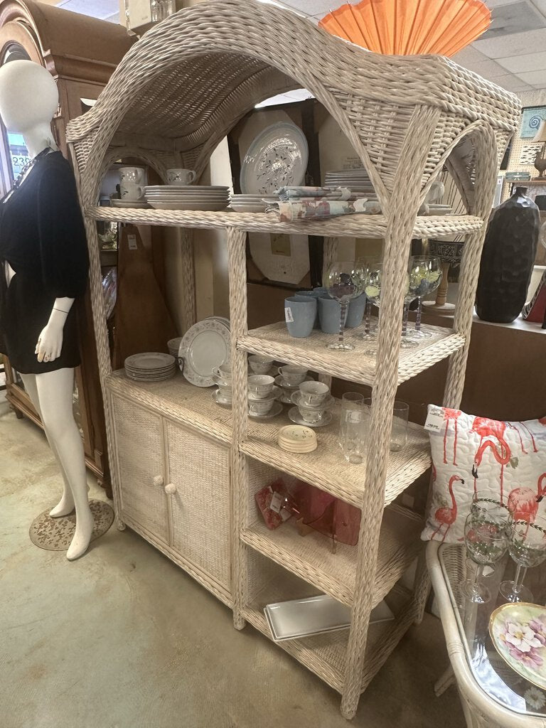 WHITE WICKER CABINET