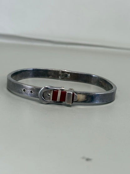 STERLING SILVER RED ENAMEL BELT BUCKLE BRACELET