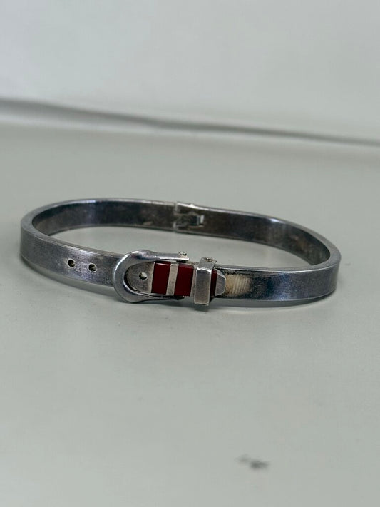 STERLING SILVER RED ENAMEL BELT BUCKLE BRACELET