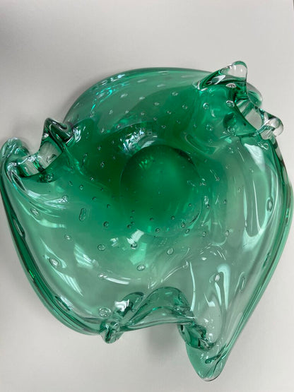 GREEN BUBBLE GLASS BOWL