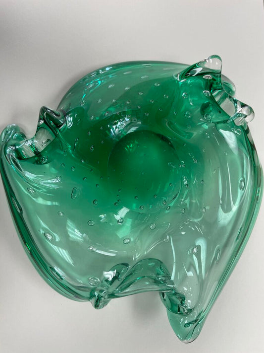 GREEN BUBBLE GLASS BOWL