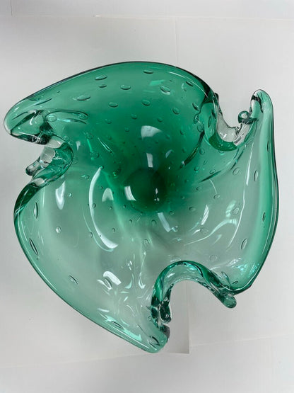 GREEN BUBBLE GLASS BOWL