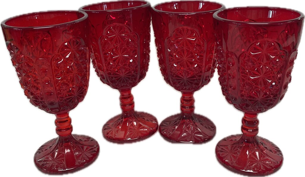 SET OF 4 RED DAISY GOBLETS