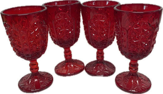 SET OF 4 RED DAISY GOBLETS