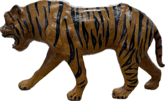 VINTAGE LEATHER TIGER WITH GLASS EYES
