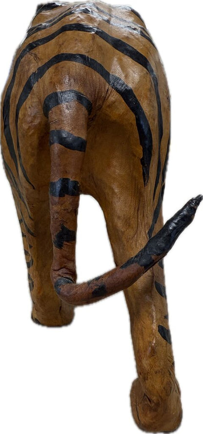 VINTAGE LEATHER TIGER WITH GLASS EYES