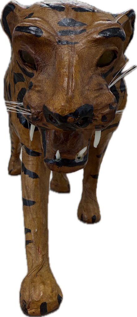 VINTAGE LEATHER TIGER WITH GLASS EYES