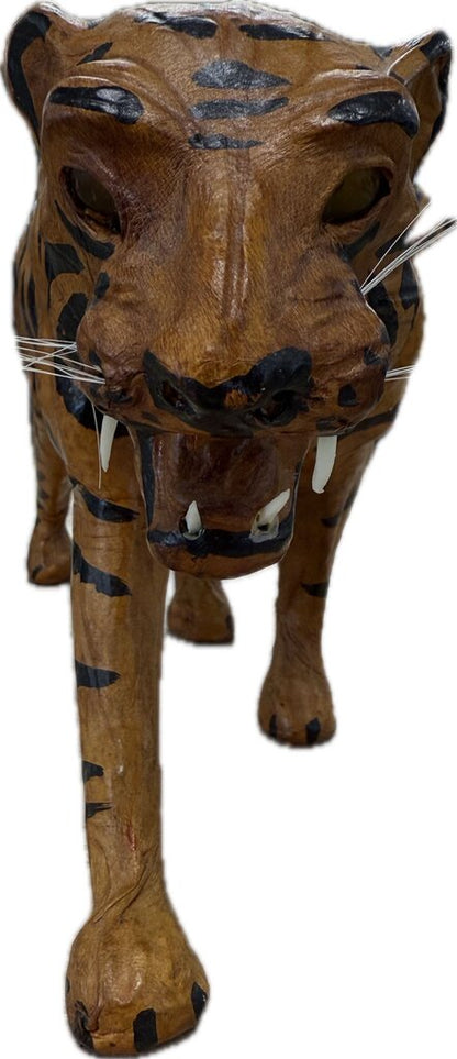 VINTAGE LEATHER TIGER WITH GLASS EYES