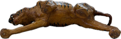 VINTAGE LEATHER TIGER WITH GLASS EYES