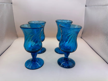 VINTAGE HAND BLOWN TURQUOISE GLASSES SET OF 4