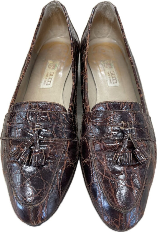 VINTAGE GUCCI CROC SKIN LOAFERS
