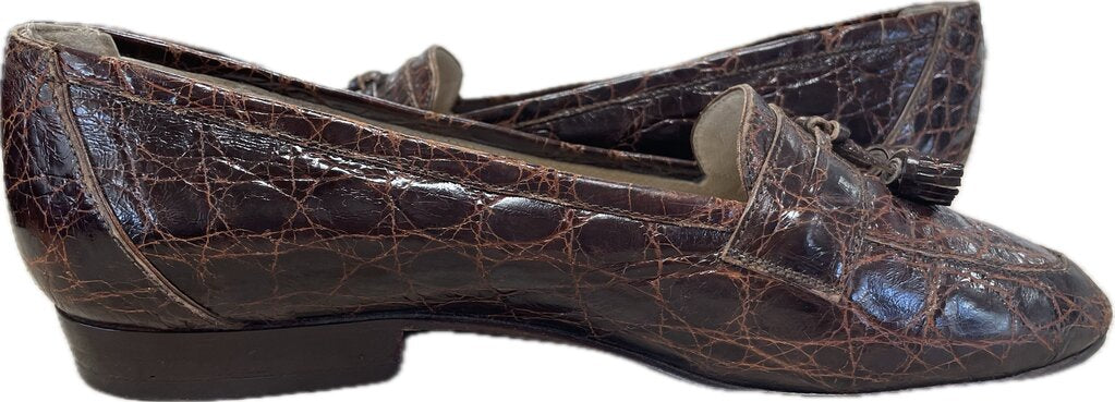 VINTAGE GUCCI CROC SKIN LOAFERS SIZE: 37