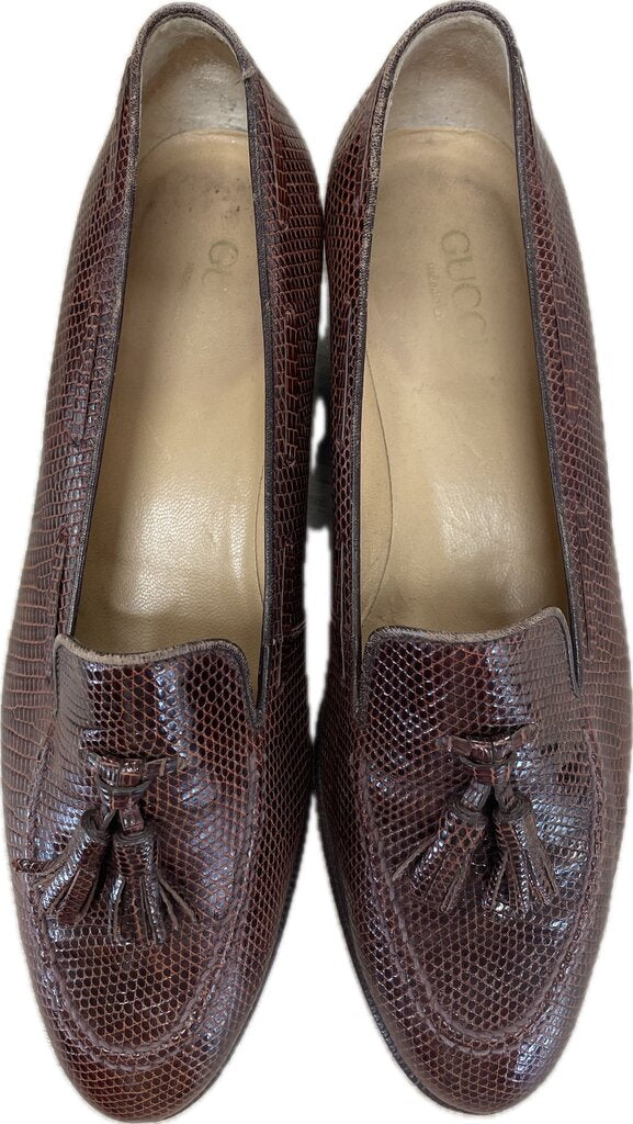 VINTAGE GUCCI LIZARD SKIN LOAFERS SIZE:36.5