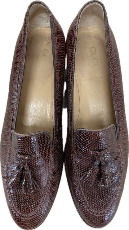 VINTAGE GUCCI LIZARD SKIN LOAFERS SIZE:36.5