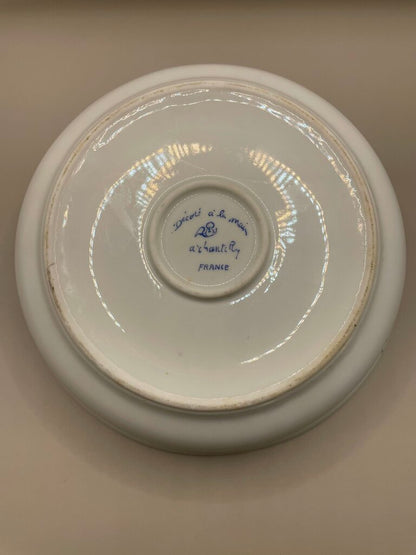 RARE CHANTILLY LIMOGES FRANCE BLUE AND WHITE FLORAL PORCELAIN WARMER DISH