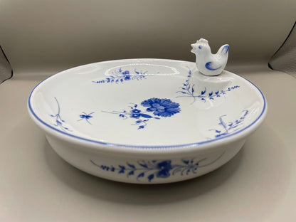 RARE CHANTILLY LIMOGES FRANCE BLUE AND WHITE FLORAL PORCELAIN WARMER DISH