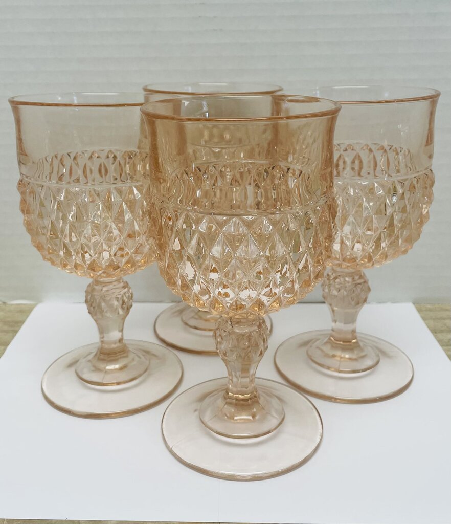 DIAMOND POINT PINK WATER GOBLET SET OF 4