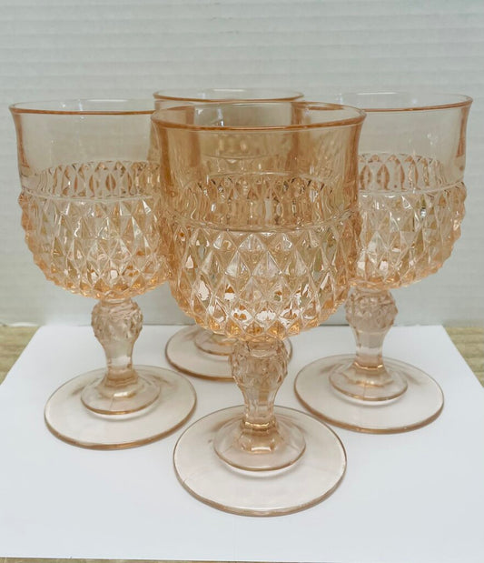 DIAMOND POINT PINK WATER GOBLET SET OF 4