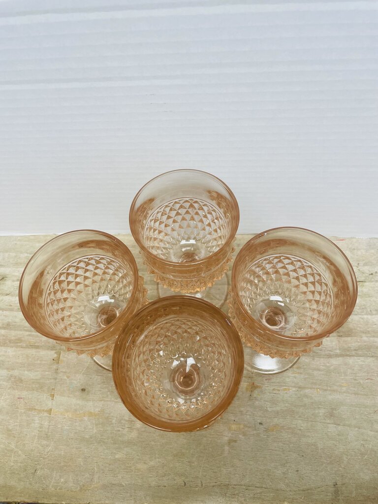 DIAMOND POINT PINK WATER GOBLET SET OF 4