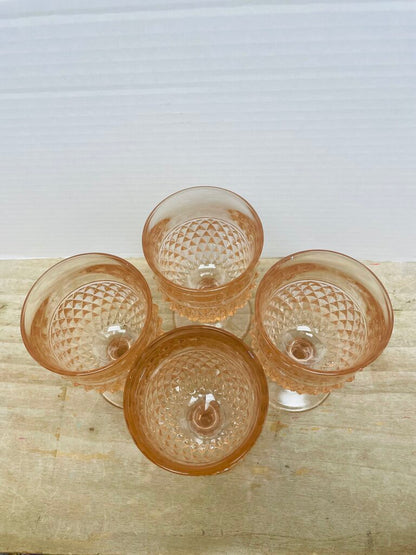DIAMOND POINT PINK WATER GOBLET SET OF 4