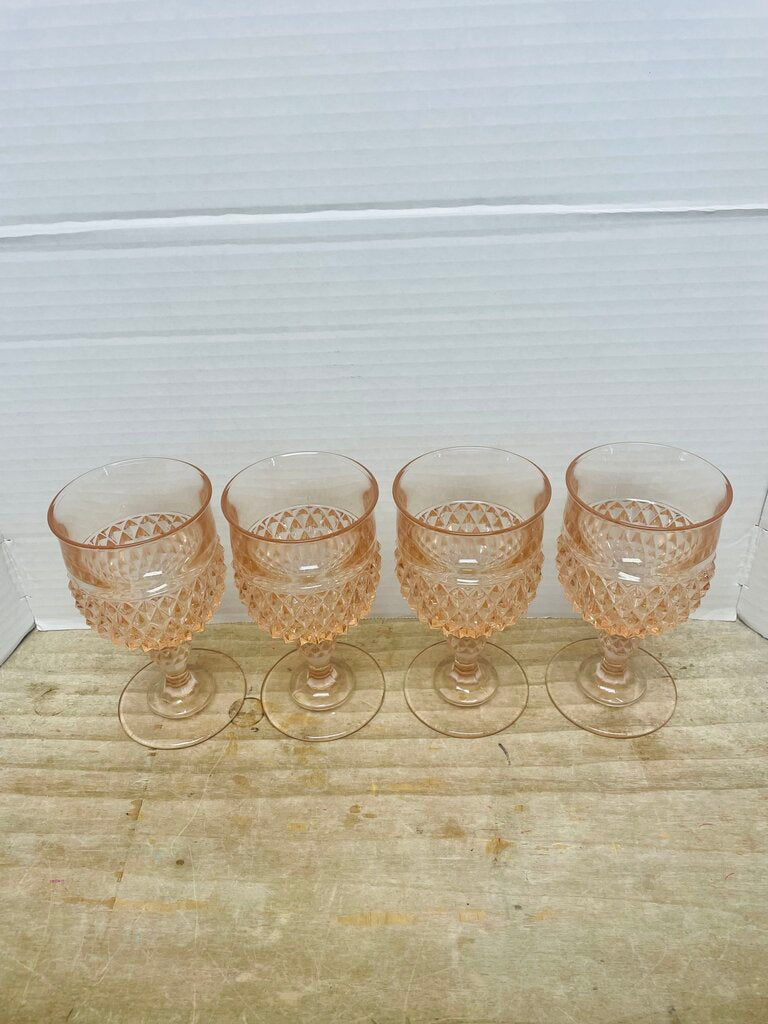 DIAMOND POINT PINK WATER GOBLET SET OF 4