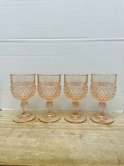 DIAMOND POINT PINK WATER GOBLET SET OF 4