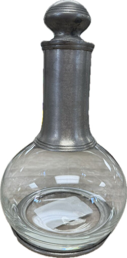 VINTAGE GLASS AND PEWTER WINE DECANTER