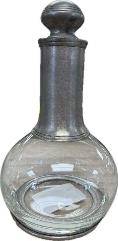 VINTAGE GLASS AND PEWTER WINE DECANTER