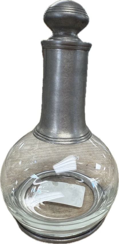 VINTAGE GLASS AND PEWTER WINE DECANTER