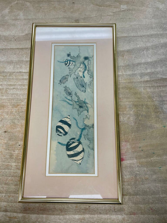 SIGNED ANNE MARIE VINTAGE TROPICAL FISH ART