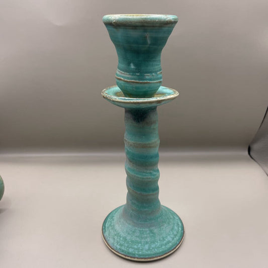 TEAL CERAMIC CANDLESTICK PAIR