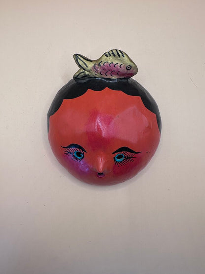 MEXICO FOLK ART COCONUT HAND PAINTED FACE