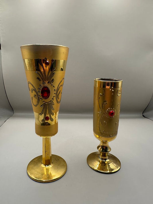 1950S GOLD COATED JEWELED GLASSES SET OF 4