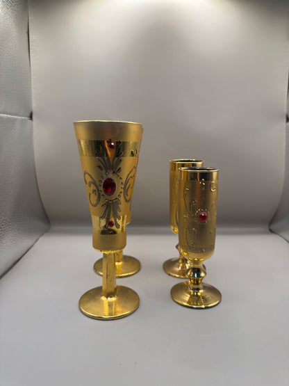 1950S GOLD COATED JEWELED GLASSES SET OF 4