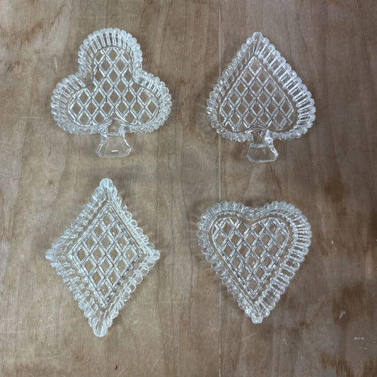 CRYSTAL PLAYING CARD ASHTRAYS/TRINKET DISHES SET OF 4