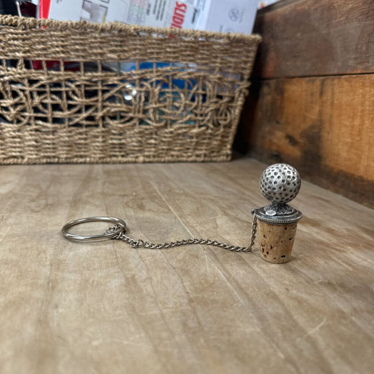 VINTAGE PEWTER GOLF BALL CORK WINE STOPPER