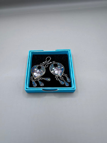 VINTAGE MEXICO STERLING FLORAL INLAY EARRINGS