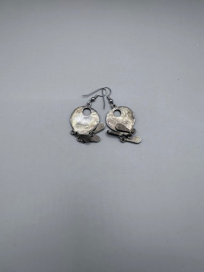 VINTAGE MEXICO STERLING FLORAL INLAY EARRINGS