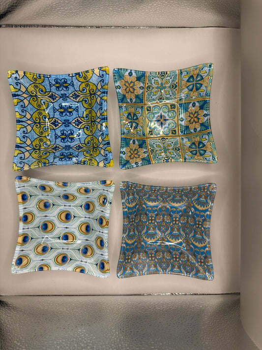 PRIMA DESIGNS SET OF 4 BOWLS PECOCK FEATHERS