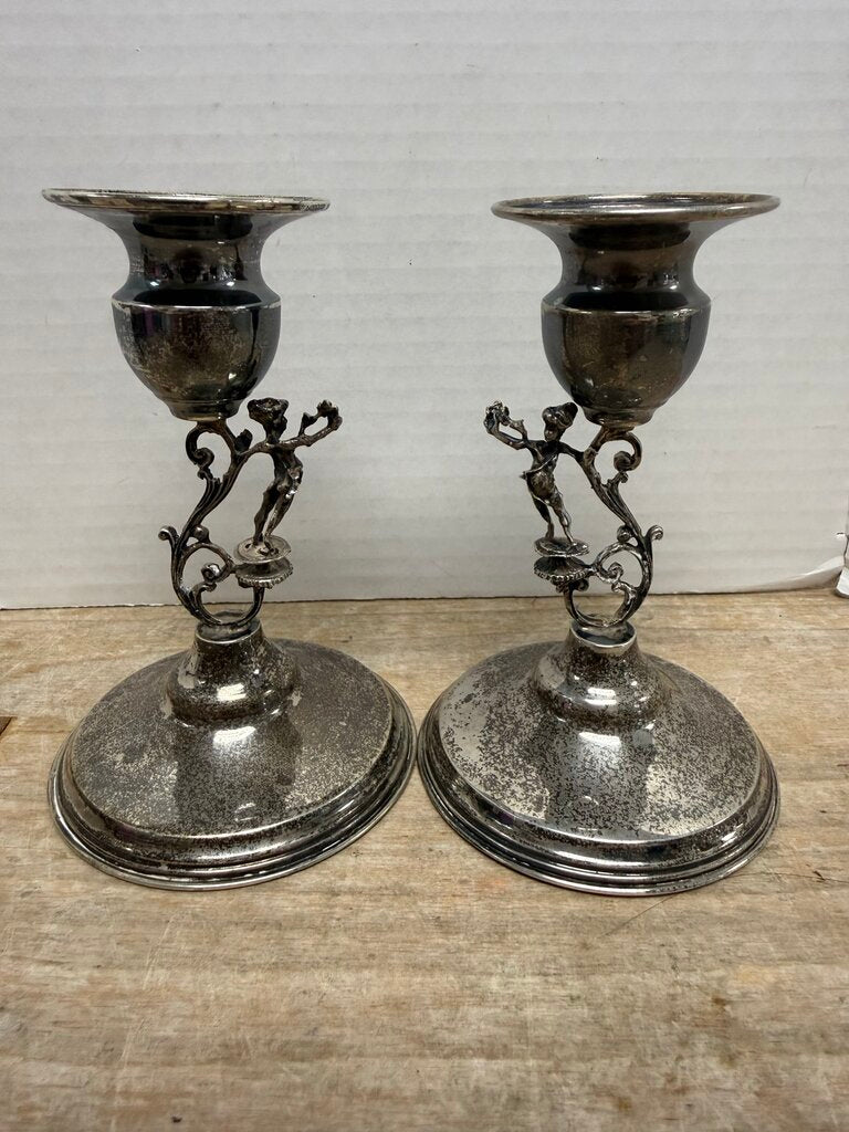 VINTAGE CANDLE STICK STERLING VICTORIAN CLASSIC ANGEL STICKS SET OF 2