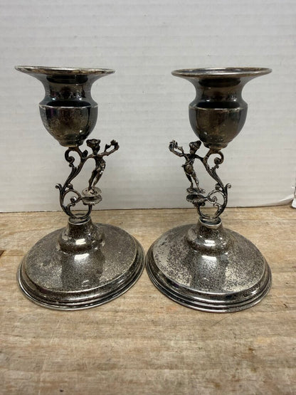 VINTAGE CANDLE STICK STERLING VICTORIAN CLASSIC ANGEL STICKS SET OF 2
