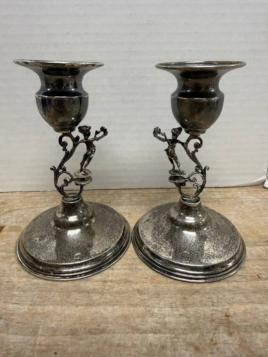 VINTAGE CANDLE STICK STERLING VICTORIAN CLASSIC ANGEL STICKS SET OF 2