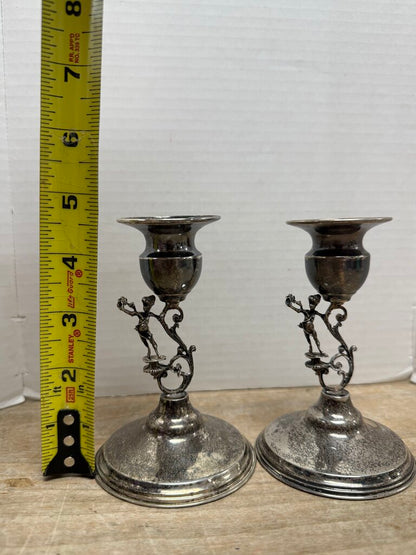 VINTAGE CANDLE STICK STERLING VICTORIAN CLASSIC ANGEL STICKS SET OF 2
