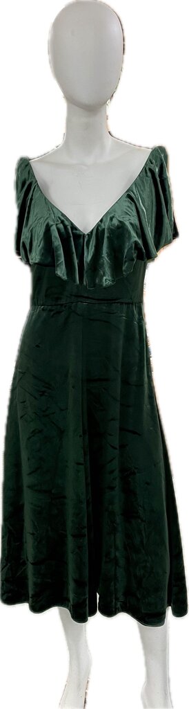 VALENTINO VELVET EMERALD GREEN RUFFLED MIDI DRESS SZ 4