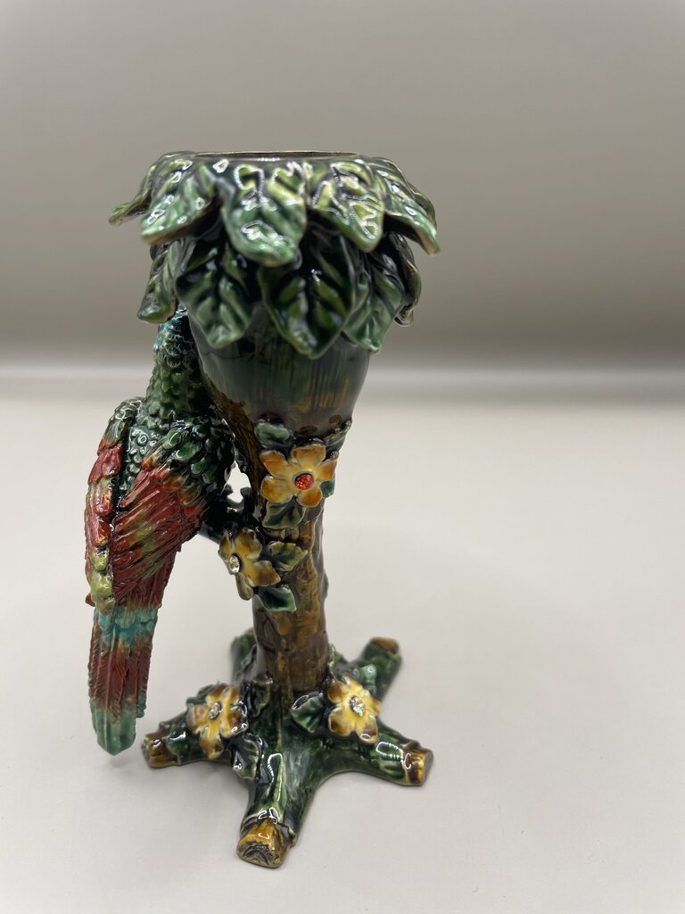 SAKS FIFTH AVE AUSTRIAN CRYSTAL AND ENAMEL PARROT CANDLE HOLDER